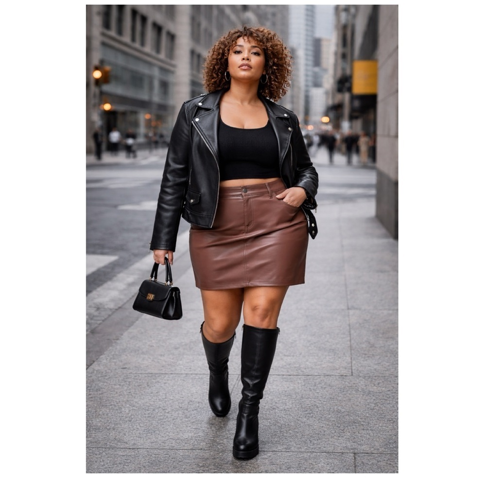 TORRID NEW $85 Faux Leather Mini Skirt Deep Taupe Sz 24 Plus Sold out Chic